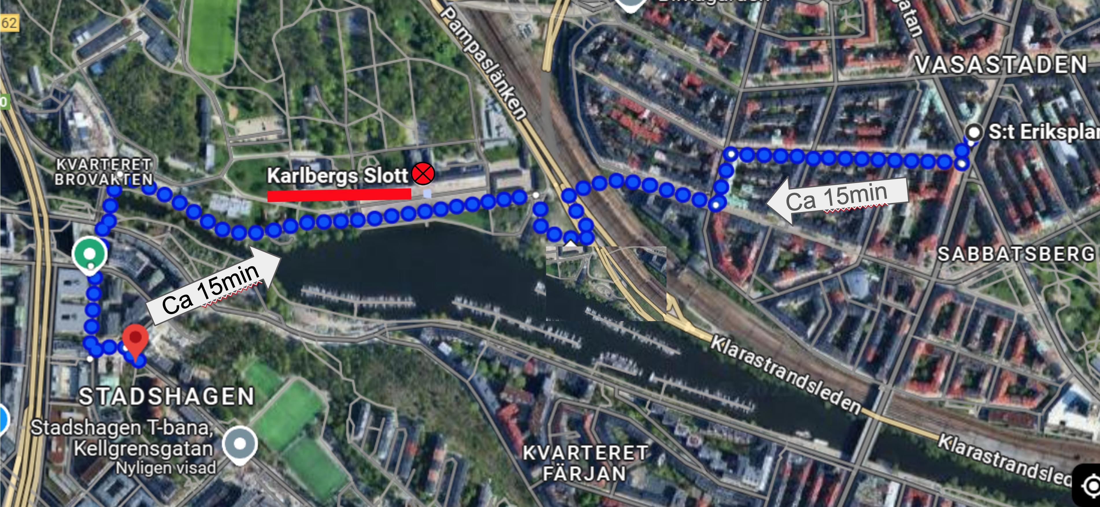 Vägbeskrivning till Karlbergs slott med tunnelbana